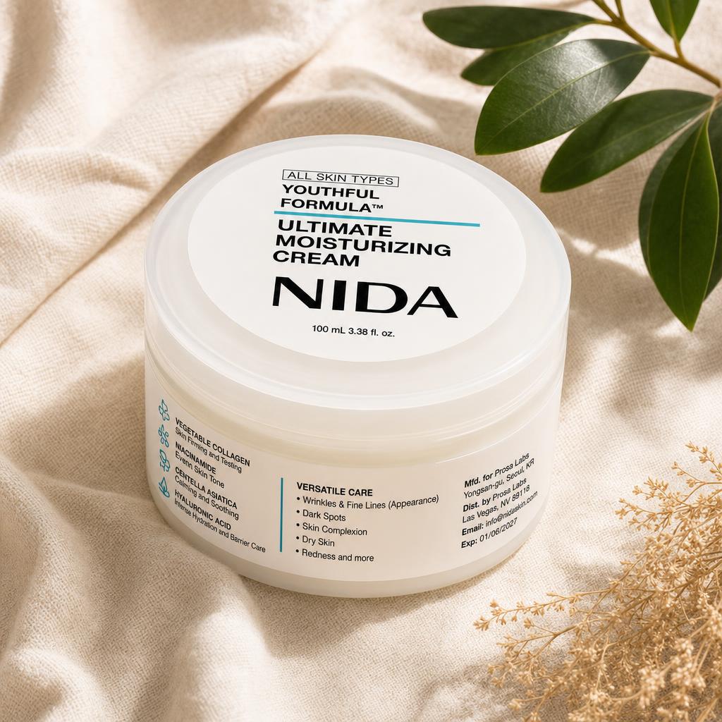 Crema Hidratante Coreana NIDA sobre lino natural